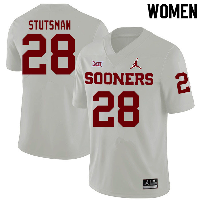 Women #28 Danny Stutsman Oklahoma Sooners College Football Jerseys Sale-White - Click Image to Close